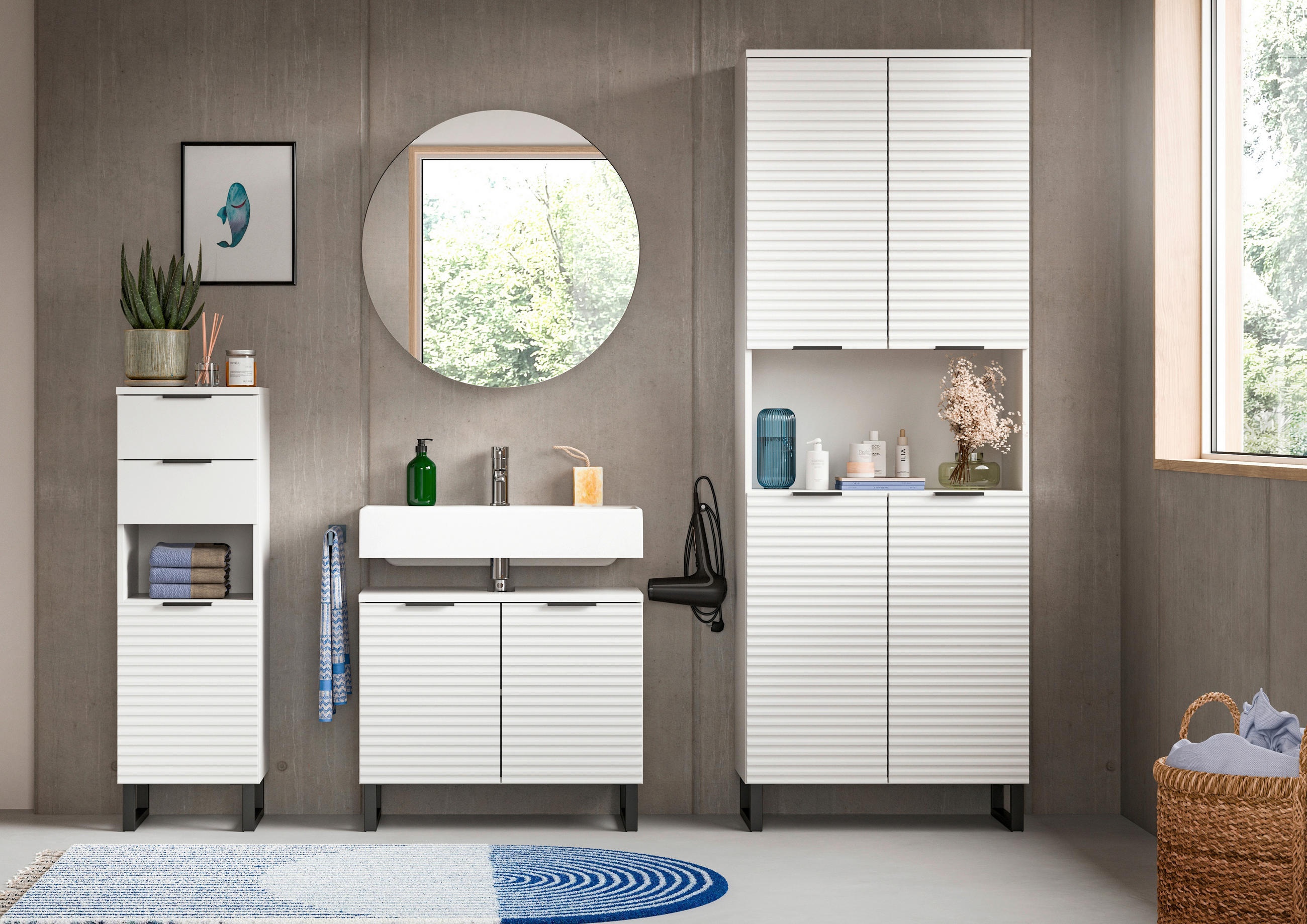 BADEZIMMER 4-teilig  in 175 cm  - Schwarz/Weiß, MODERN, Holzwerkstoff/Metall (175cm) - MID.YOU