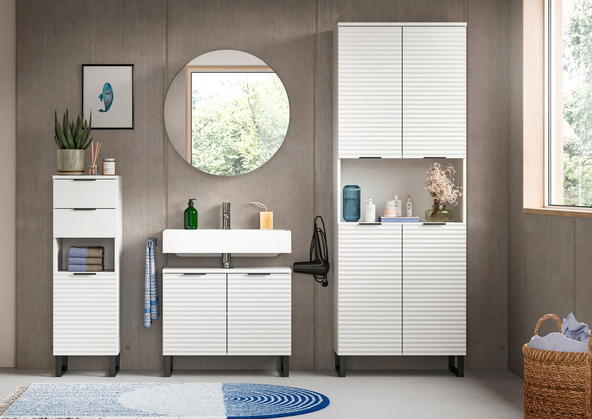 BADEZIMMER 4-teilig  in 175 cm  - Schwarz/Weiß, MODERN, Holzwerkstoff/Metall (175cm) - MID.YOU