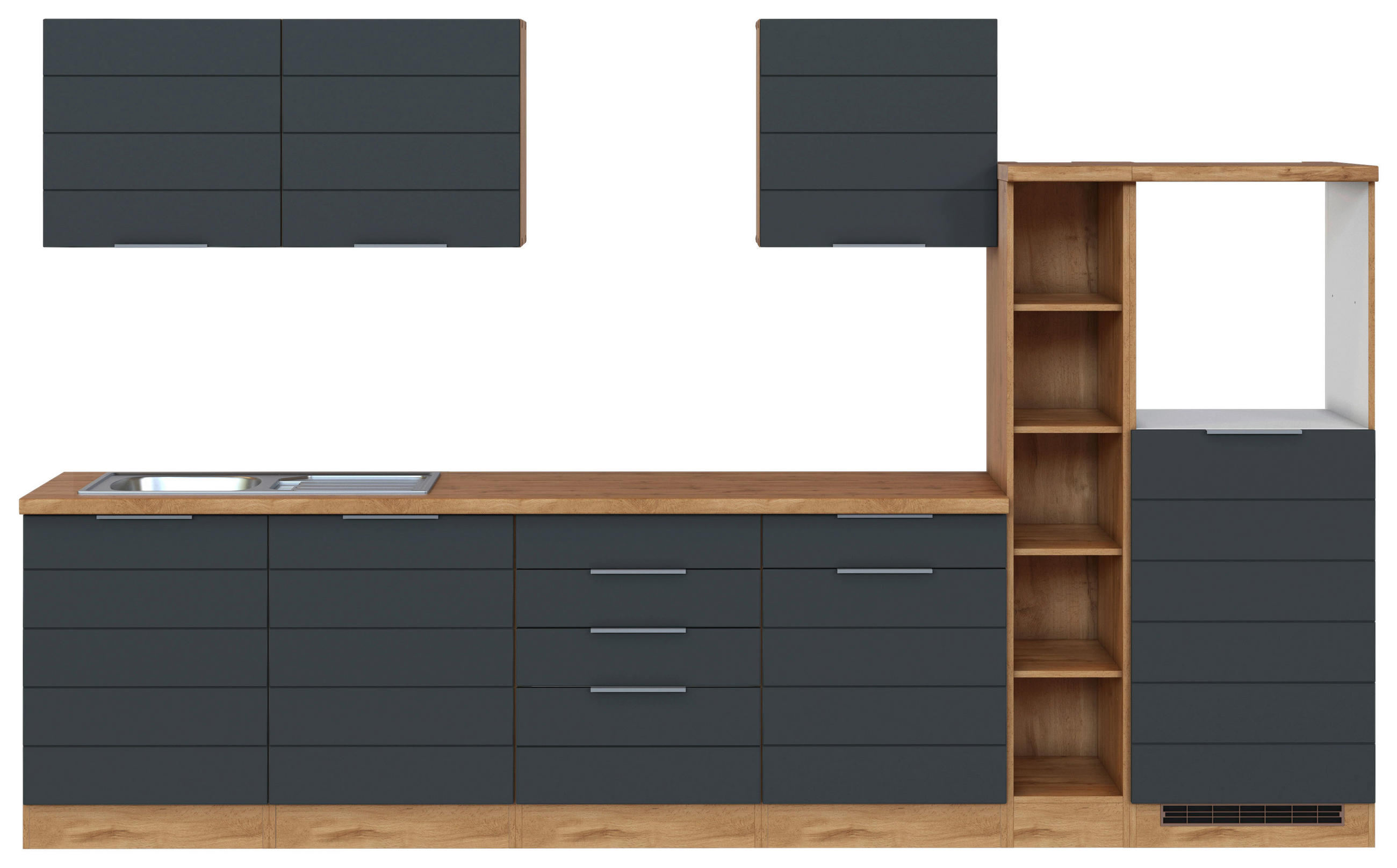 KÜCHENLEERBLOCK 330 cm   in Grau, Eiche Wotan  - Eiche Wotan/Grau, Design, Holzwerkstoff/Metall (330cm) - Held