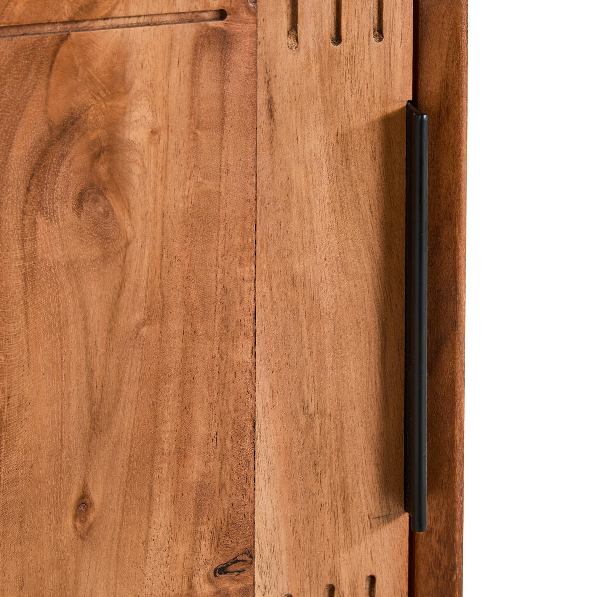 VITRINE Doha in furniert, massiv Akazie Naturfarben  - Transparent/Schwarz, KONVENTIONELL, Glas/Holz (55/200/42cm) - Livetastic