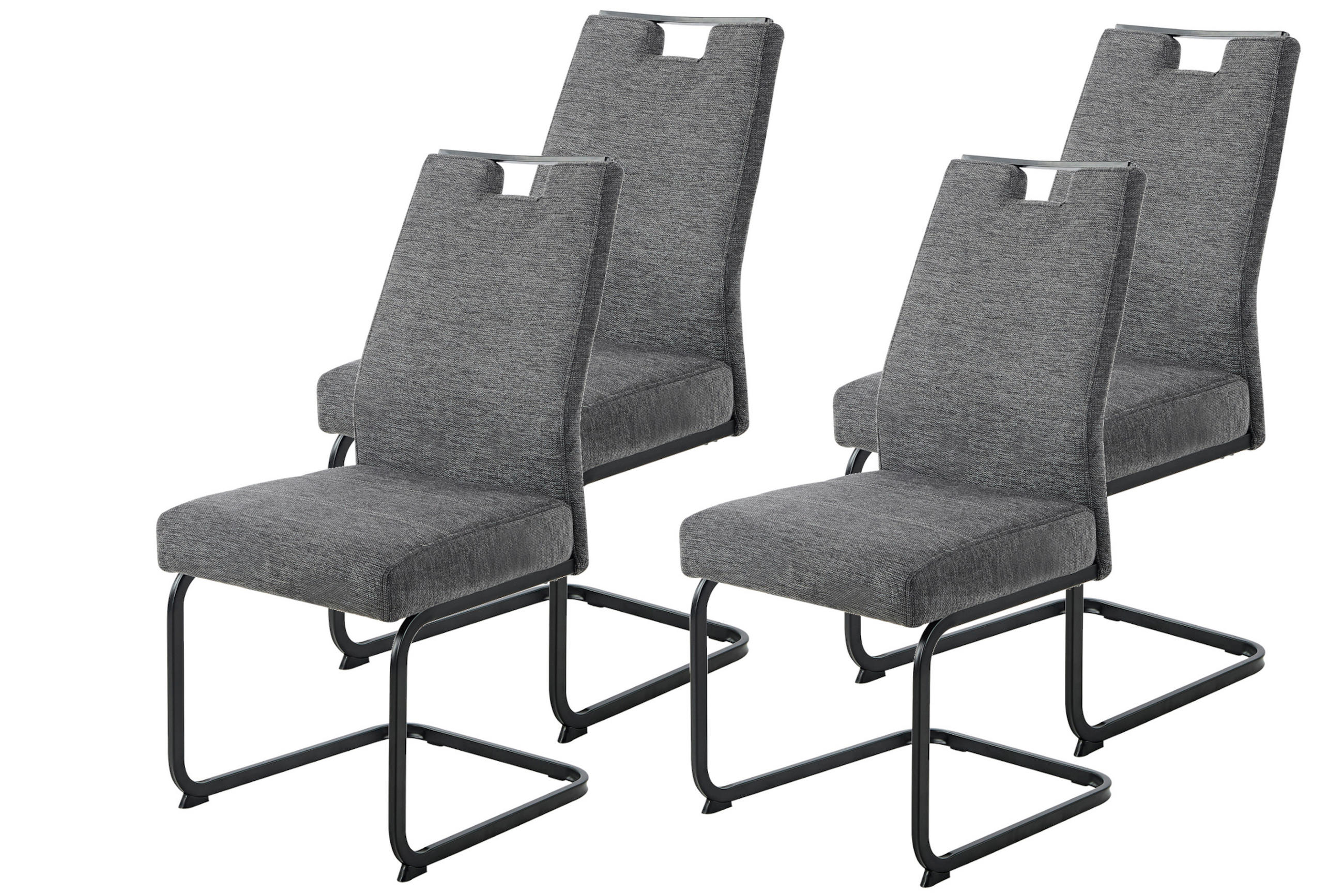 SCHWINGSTUHL-SET 4 Stück  in Stahl Webstoff  - Anthrazit/Schwarz, MODERN, Textil/Metall (47/100/64cm) - P & B