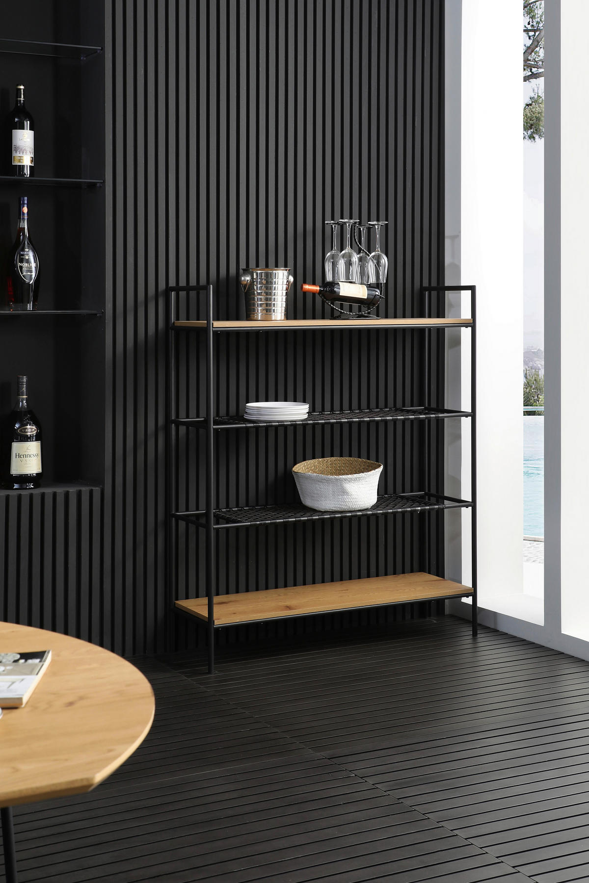 REGAL  110/129/34 cm Naturfarben, Schwarz  - Schwarz/Naturfarben, Design, Holzwerkstoff/Kunststoff (110/129/34cm) - Livetastic