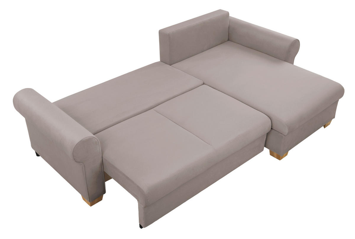 ECKSOFA in Taupe  - Taupe/Buchefarben, Design, Holz/Textil (266/161cm) - MID.YOU