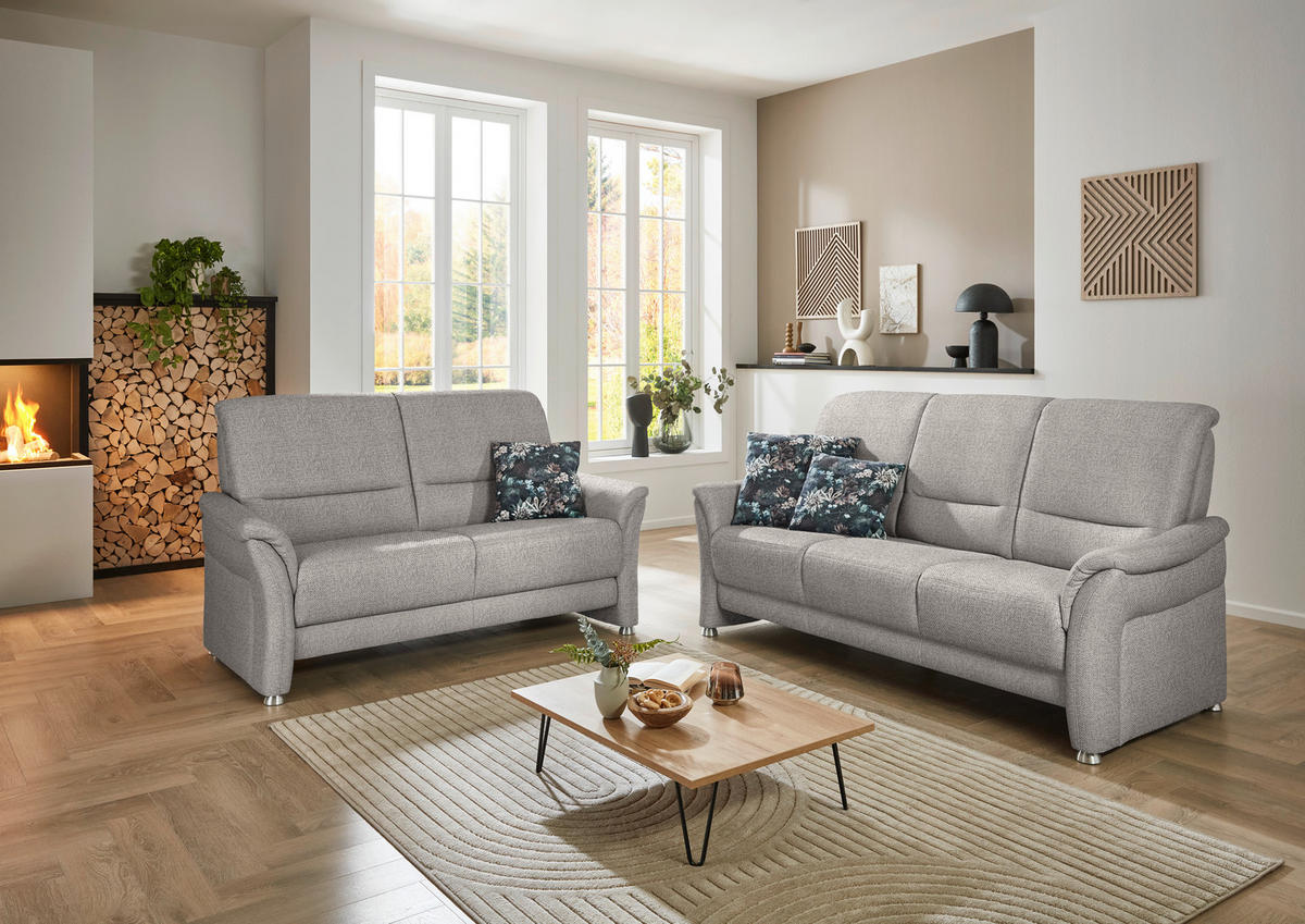 2,5-SITZER Flachgewebe Graubraun  - Graubraun/Alufarben, Konventionell, Textil/Metall (172/96/93cm) - Beldomo Premium