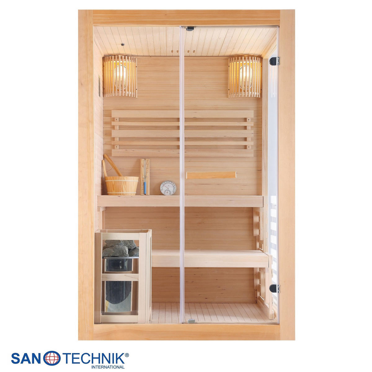SAUNA für 2 Personen  - Naturfarben, Basics, Glas/Holz (130/120/200cm) - Sanotechnik