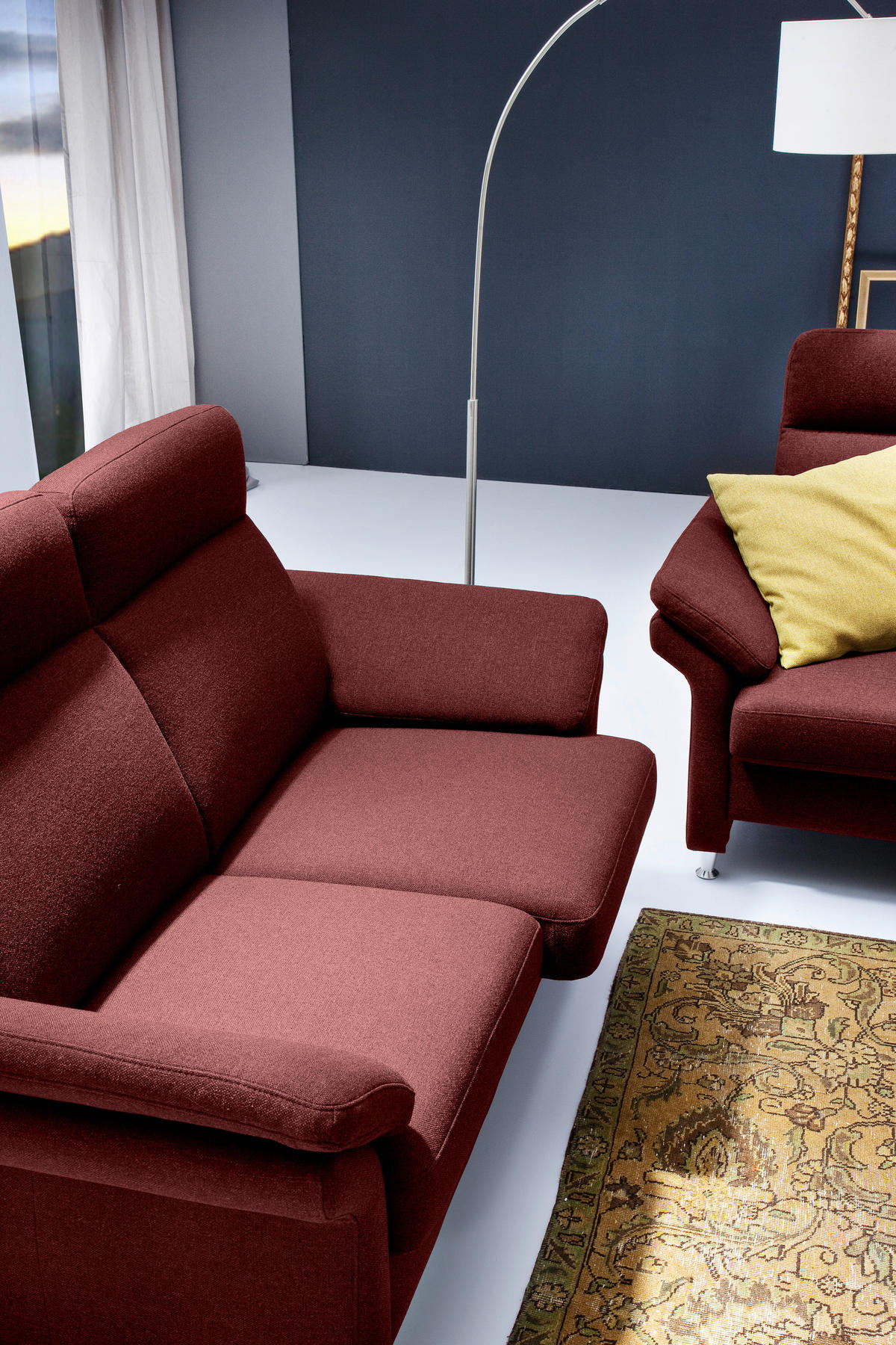 3-SITZER-SOFA in Flachgewebe Bordeaux  - Bordeaux/Alufarben, Modern, Textil/Metall (196/103/89cm) - Pure Home Comfort