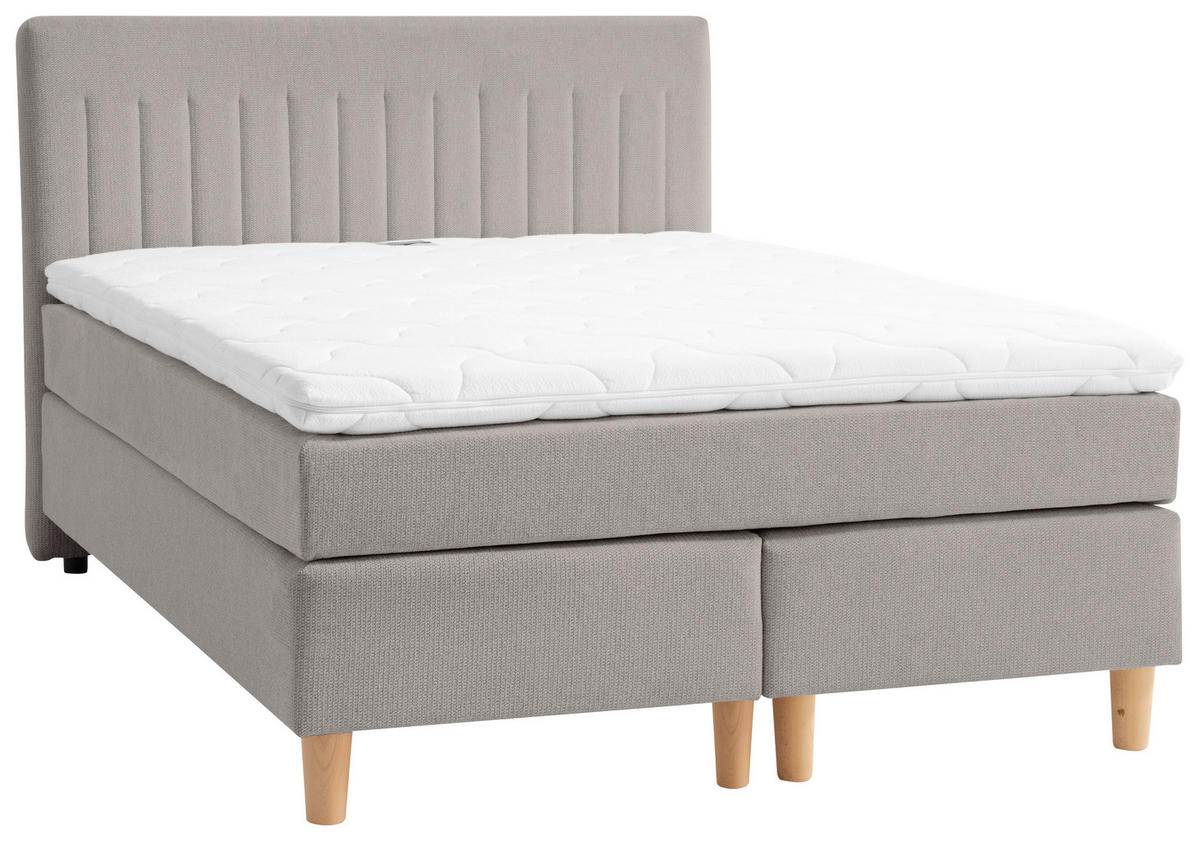 BOXSPRINGBETT 140/200 cm  in Grau  - Buchefarben/Grau, Basics, Holz/Textil (140/200cm) - Boxxx