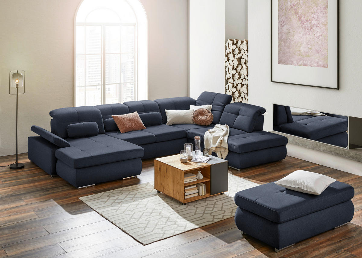 WOHNLANDSCHAFT  in Mikrofaser Blau  - Chromfarben/Blau, Design, Textil (195/371/260cm) - Beldomo Style