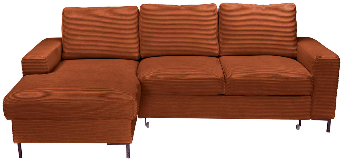 ECKSOFA Rostfarben Cord  - Rostfarben/Schwarz, KONVENTIONELL, Textil/Metall (150/240cm) - Carryhome