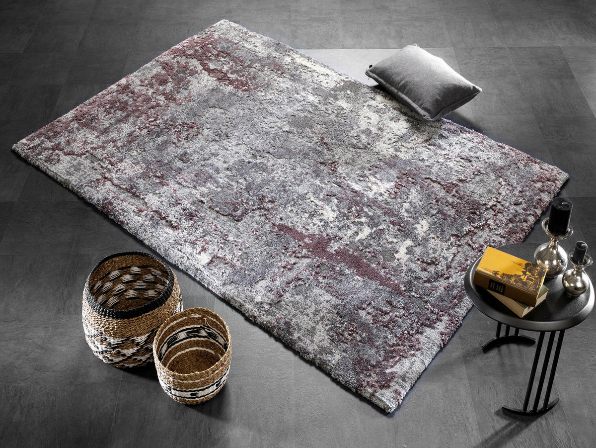 VINTAGE-TEPPICH 65/130 cm Timeline Quantum Aubergine, Beige  - Beige/Aubergine, Design, Textil (65/130cm) - Novel