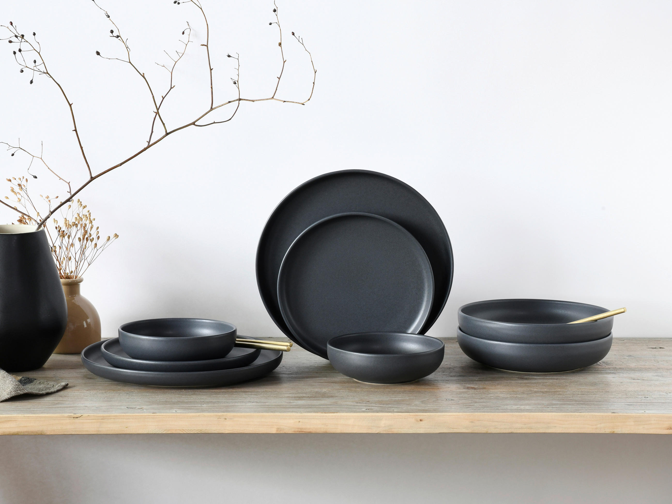 KOMBISERVICE Schwarz 8-teilig Uno  - Schwarz, Basics, Keramik - Creatable