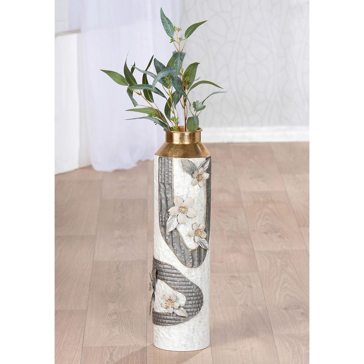 BODENVASE CHERRY BLOSSOM  - Goldfarben/Weiß, Basics, Metall (16/57cm)