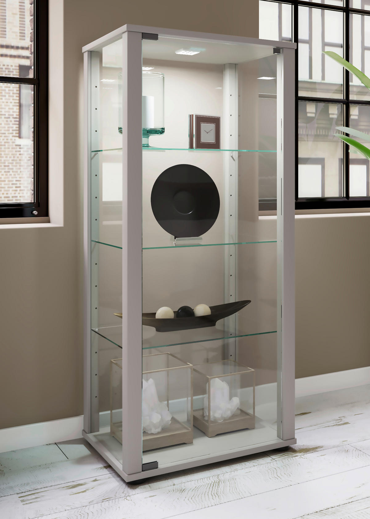 VITRINE in Silberfarben  - Silberfarben/Schwarz, Modern, Glas/Holzwerkstoff (50/114,5/38cm) - MID.YOU