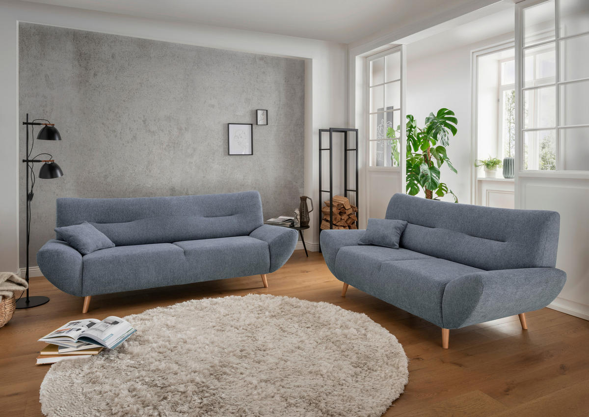 3-SITZER-SOFA in Chenille Hellblau  - Wildeiche/Hellblau, Modern, Holz/Textil (205/81/90cm) - MID.YOU
