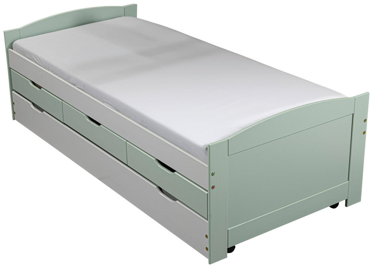 POSTEL S ÚLOŽNÝM PROSTOREM, 90/200 cm, světle šedá, šalvějově zelená - šalvějově zelená/světle šedá, Moderní, dřevo (90/200cm) - MID.YOU