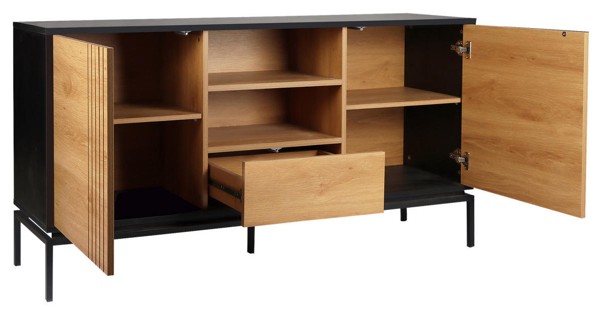 TÁLALÓSZEKRÉNY 160/80/40 cm  - fekete/natúr, Design, faalapú anyag (160/80/40cm) - Xora