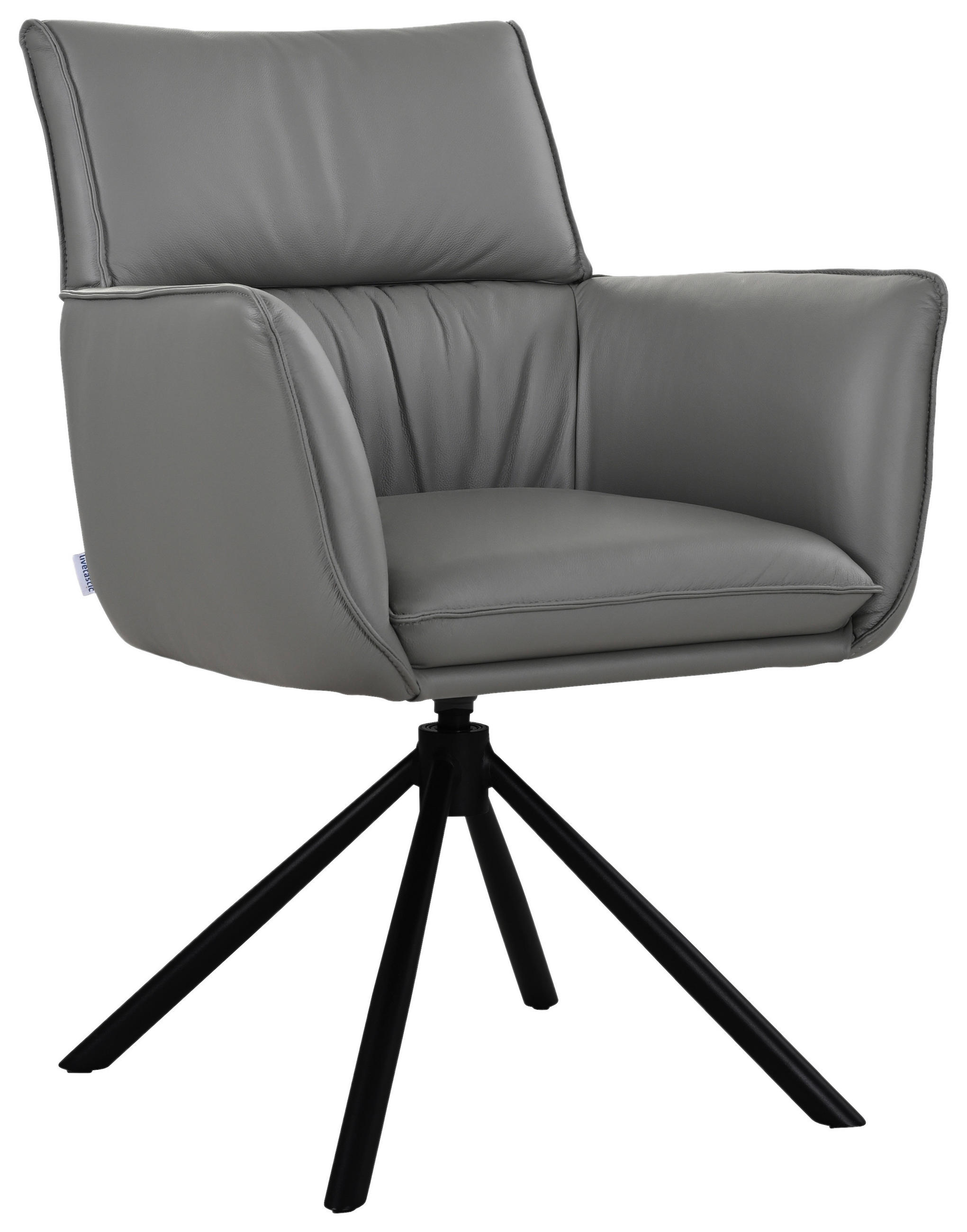 ARMLEHNSTUHL  Sitzfläche 360° drehbar, automatische Rückholfunktion  Echtleder  - Schwarz/Grau, MODERN, Leder/Metall (64/90,5/64,5cm) - Livetastic