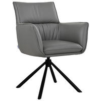 ARMLEHNSTUHL  Sitzfläche 360° drehbar, automatische Rückholfunktion  Echtleder  - Schwarz/Grau, MODERN, Leder/Metall (64/90,5/64,5cm) - Livetastic