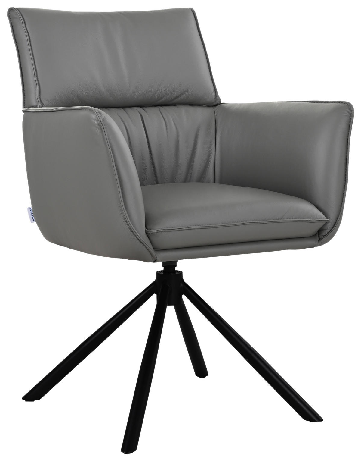 ARMLEHNSTUHL  Sitzfläche 360° drehbar, automatische Rückholfunktion  Echtleder  - Schwarz/Grau, MODERN, Leder/Metall (64/90,5/64,5cm) - Livetastic
