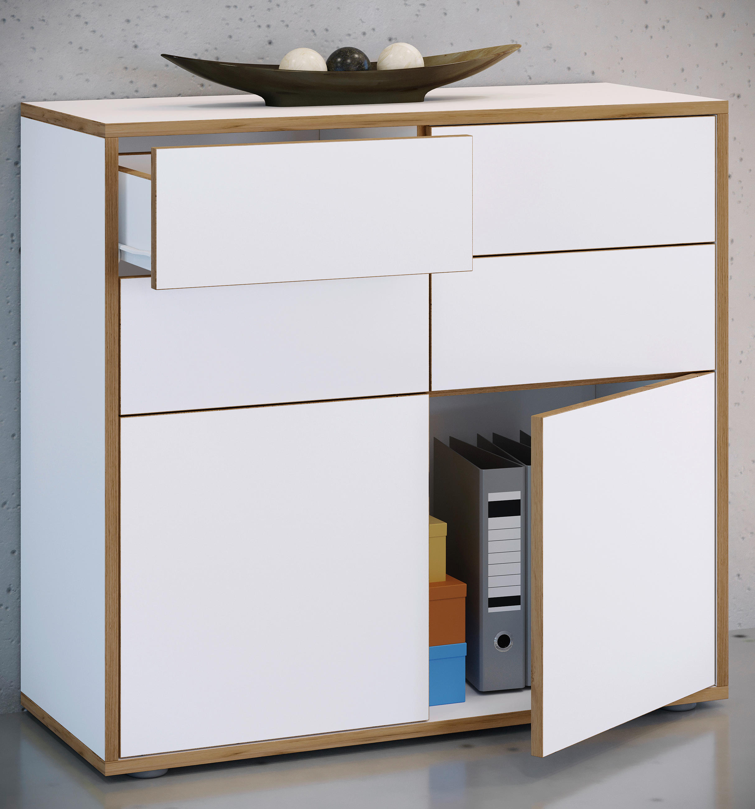 KOMMODE 100/74/33 cm  in Weiss, Honigeiche  - Honigeiche/Weiss, Design, Holzwerkstoff/Kunststoff (100/74/33cm) - MID.YOU
