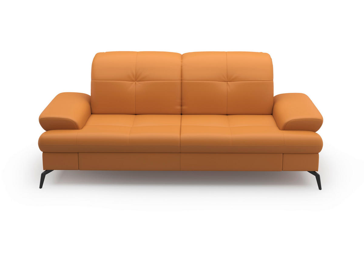3-SITZER-SOFA in Echtleder Currygelb  - Currygelb/Schwarz, Konventionell, Leder/Metall (212/90/122cm) - Sit & More