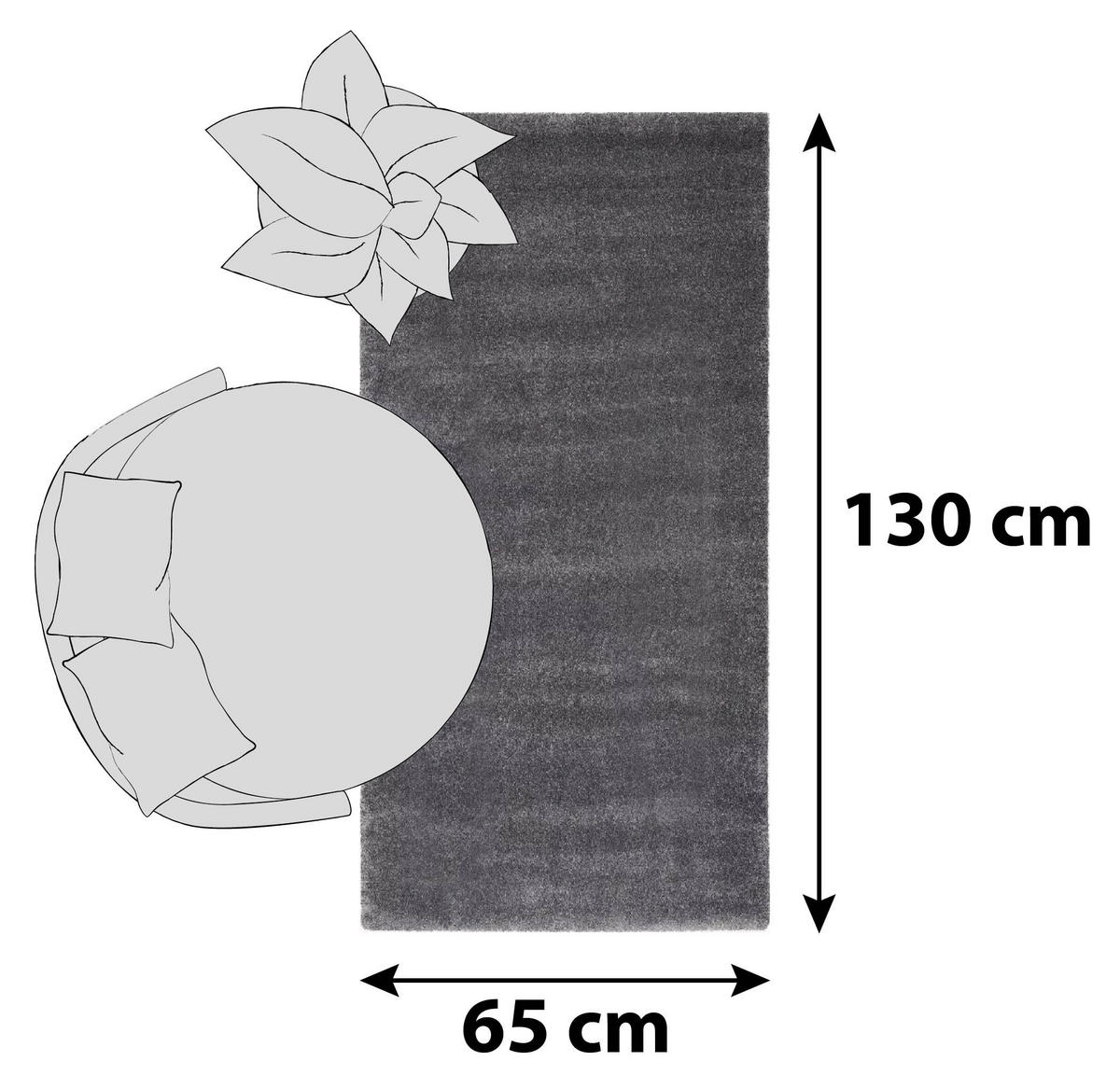 HOCHFLORTEPPICH 65/130 cm Bellevue Dunkelgrau  - Dunkelgrau, Basics, Textil (65/130cm) - Novel