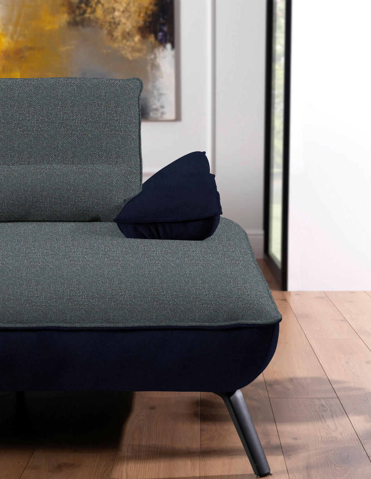 ECKSOFA in Flachgewebe Blaugrau  - Blaugrau/Schwarz, Design, Textil/Metall (273/191cm) - Moderano