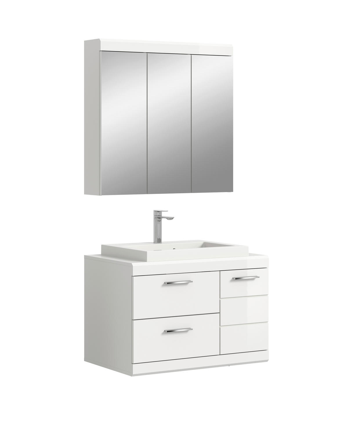 BADEZIMMER 3-teilig  in 80 cm  - Weiß Hochglanz/Silberfarben, Trend, Glas/Holzwerkstoff (80cm) - MID.YOU
