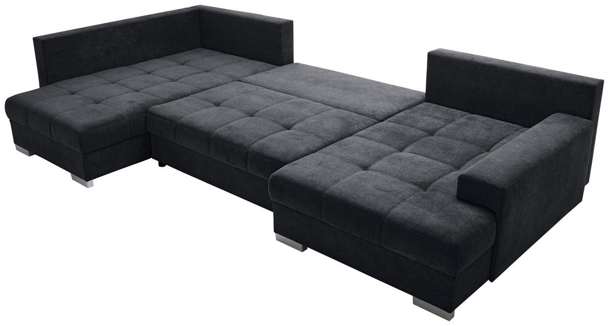WOHNLANDSCHAFT Schwarz Velours  - Chromfarben/Schwarz, KONVENTIONELL, Kunststoff/Textil (198/363/170cm) - Hom`in