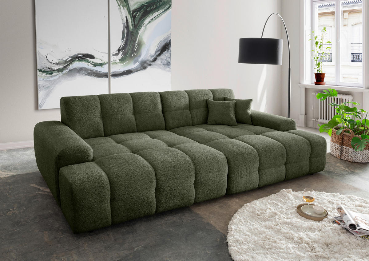 BIGSOFA in Bouclé Waldgrün  - Waldgrün/Schwarz, MODERN, Kunststoff/Textil (304/87/155cm) - Livetastic