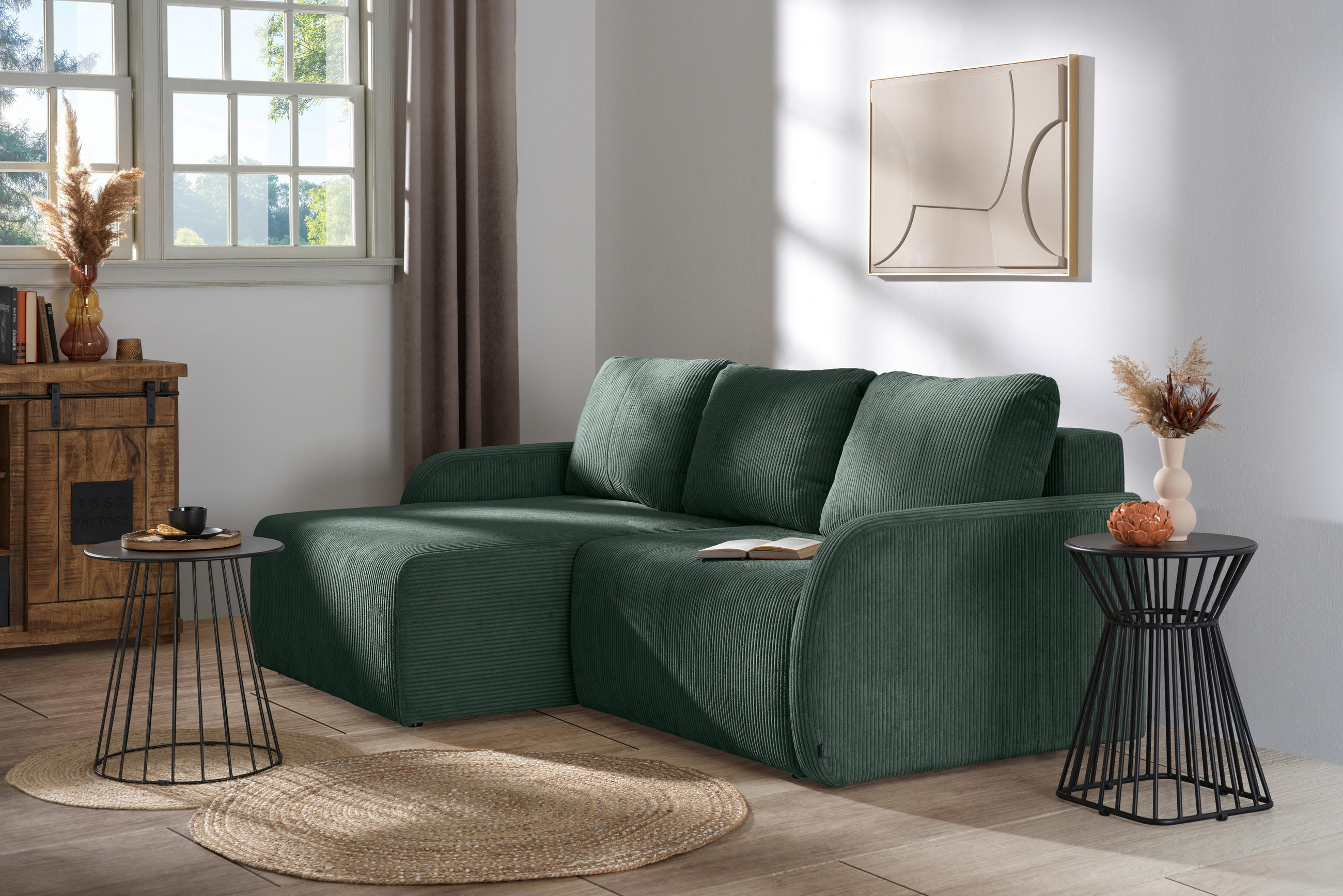 KUTNA GARNITURA tekstil  tamno zelena   - tamno zelena/crna, Konvencionalno, tekstil/plastika (217/146cm) - Carryhome