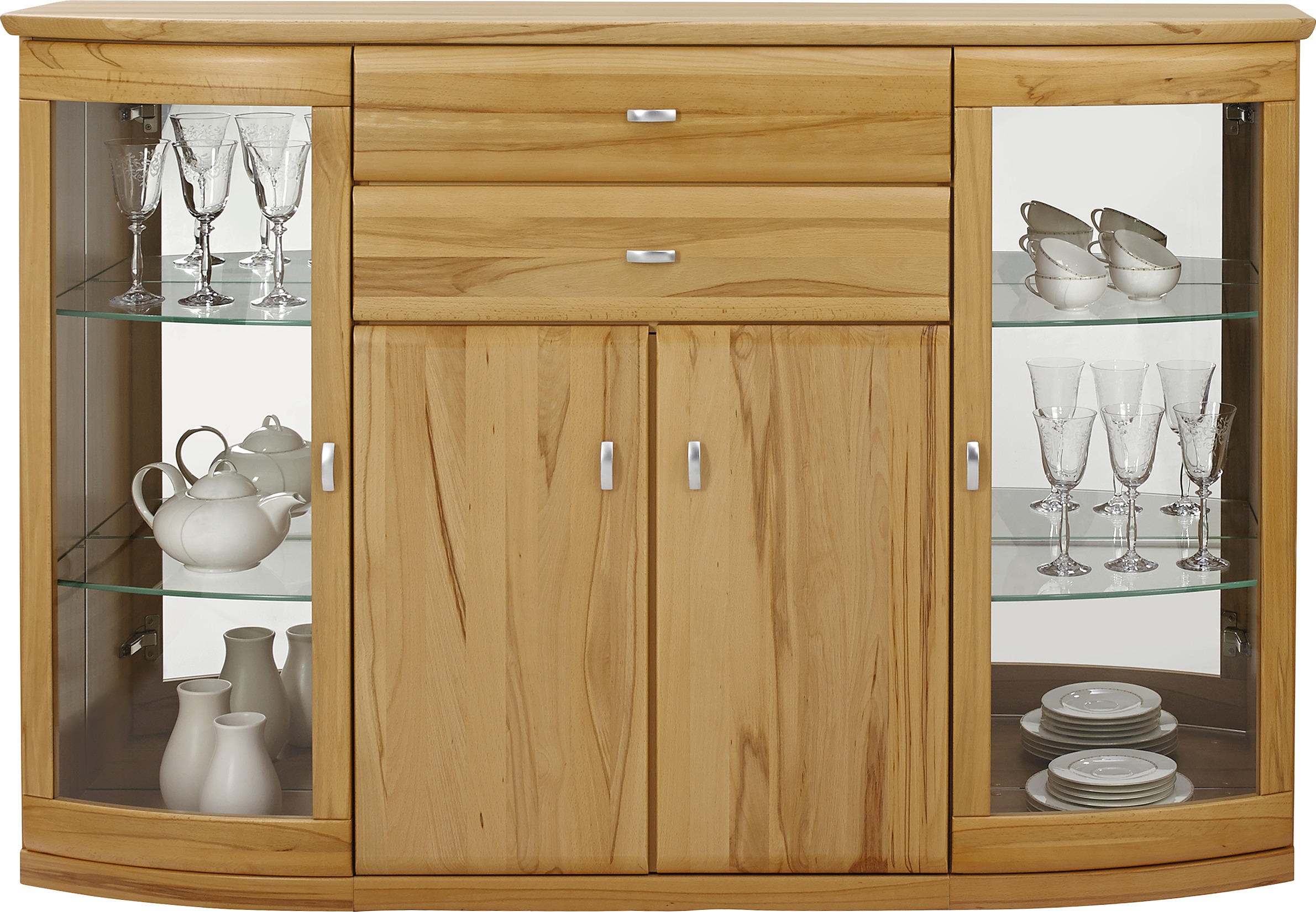 HIGHBOARD Buchefarben  165/113,1/40,1 cm  - Buchefarben/Alufarben, KONVENTIONELL, Glas/Holz (165/113,1/40,1cm) - Invivus