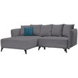 ECKSOFA  in Chenille Dunkelgrau Zierkissen, Rückenkissen, Bettkasten, Schlaffunktion, Rücken echt, Liegefläche im Originalstoff  172/255 cm  - Blau/Dunkelgrau, LIFESTYLE, Textil/Metall (172/255cm) - Carryhome