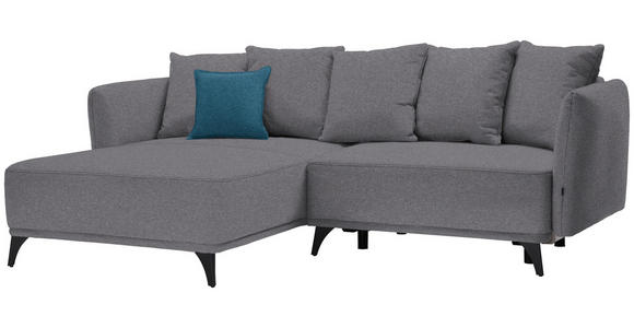 ECKSOFA  in Chenille Dunkelgrau Zierkissen, Rückenkissen, Bettkasten, Schlaffunktion, Rücken echt, Liegefläche im Originalstoff  172/255 cm  - Blau/Dunkelgrau, LIFESTYLE, Textil/Metall (172/255cm) - Carryhome