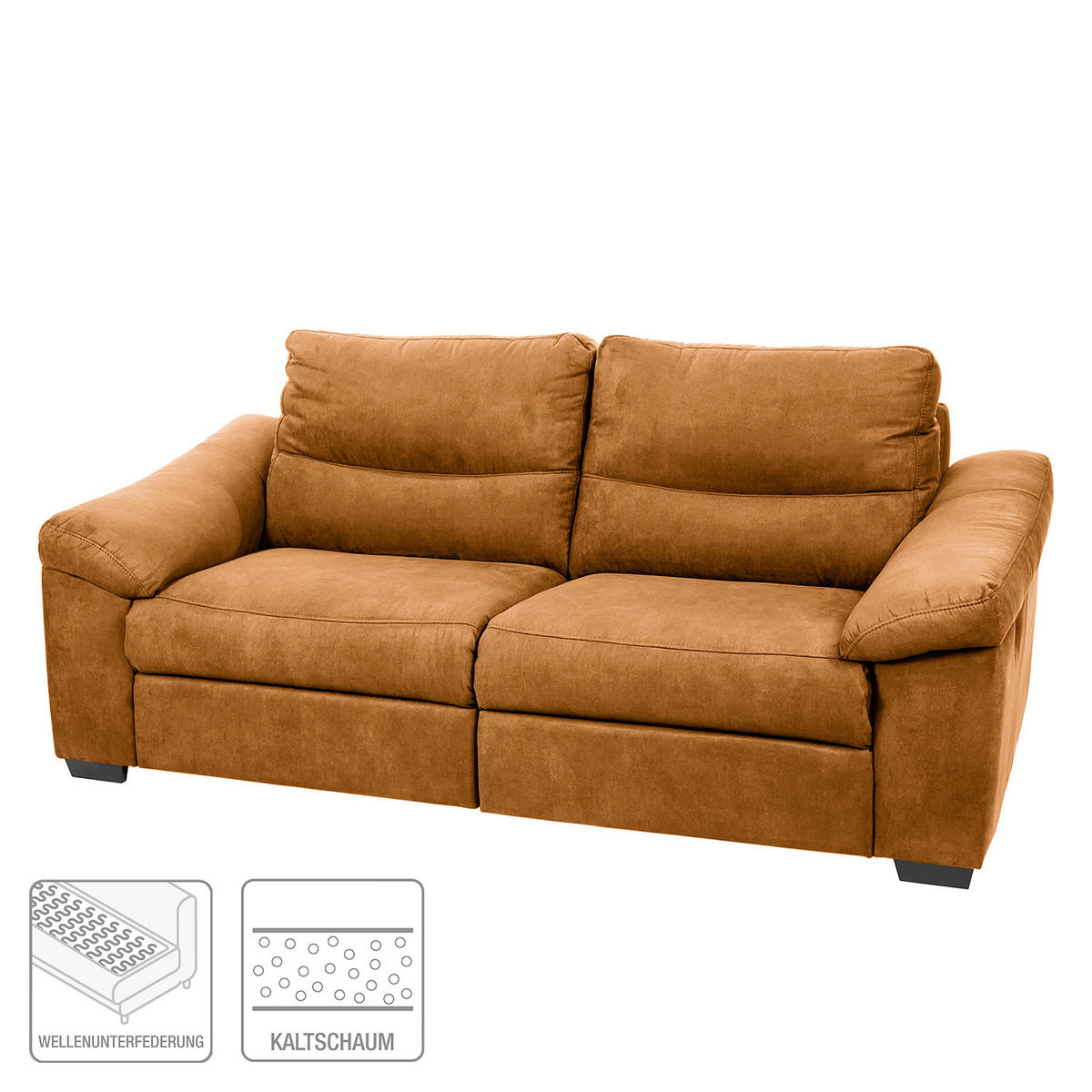 2,5-SITZER HAMPTON in Flachgewebe Cognac Landhaus  - Cognac/Schwarz, Design, Holz/Textil (214/97/97cm) - Livetastic
