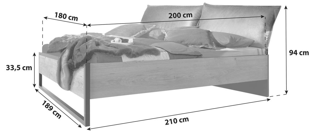BETT 180/200 cm  in Graphitfarben, Eichefarben  - Eichefarben/Graphitfarben, Basics (180/200cm) - MID.YOU