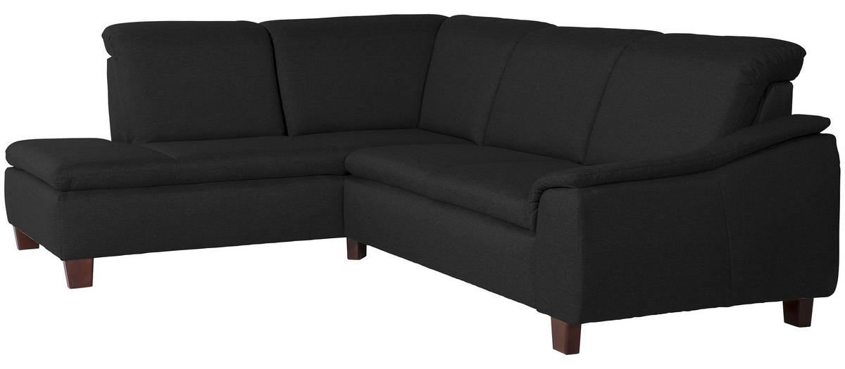 ECKSOFA Schwarz Flachgewebe  - Nussbaumfarben/Schwarz, Design, Holz/Textil (247/187cm) - Max Winzer
