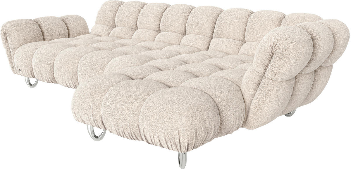 ECKSOFA in Jacquard, Bouclé Greige  303/188 cm  - Greige/Alufarben, Trend, Textil/Metall (303/188cm) - Bretz