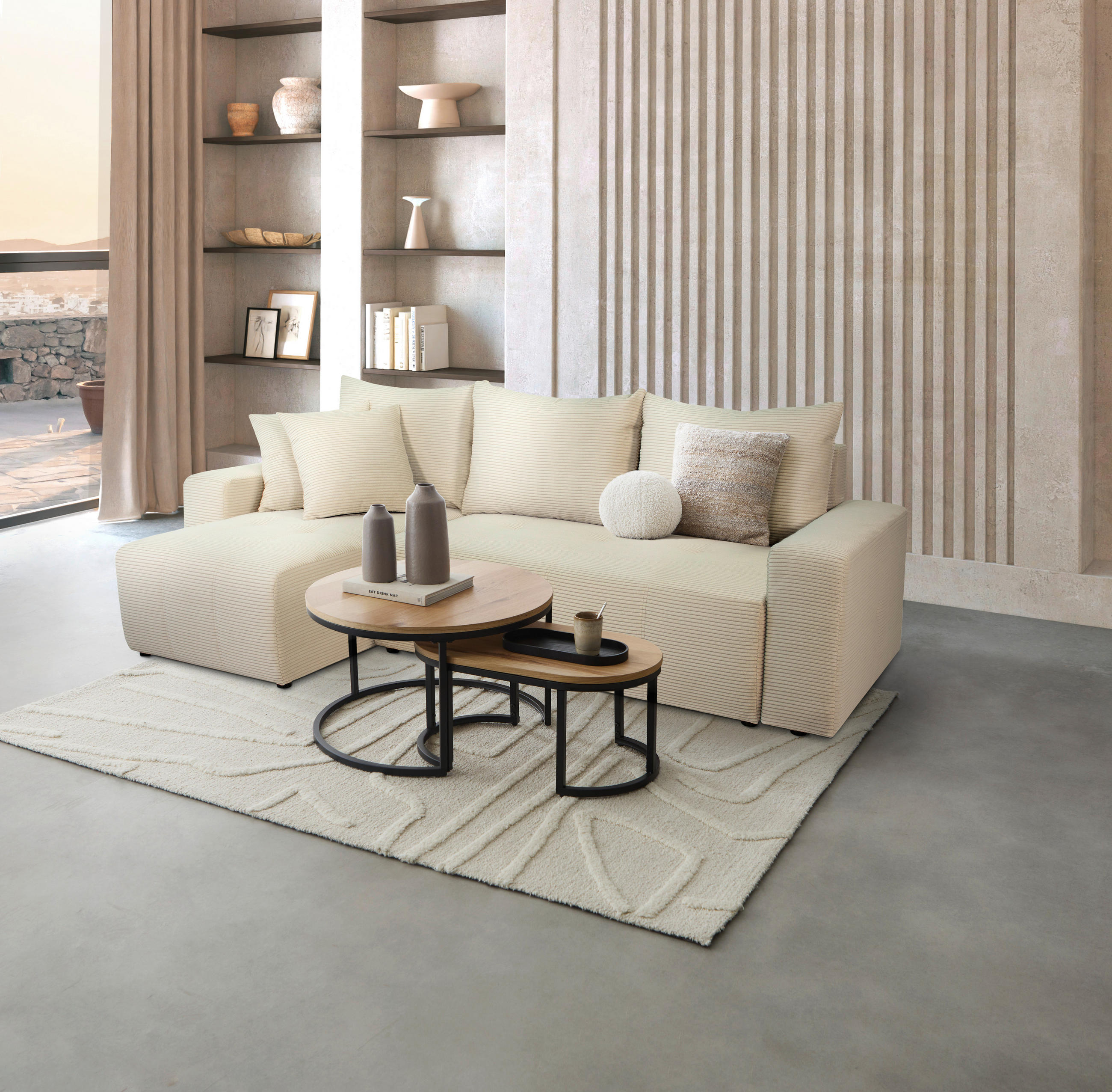 ECKSOFA inkl. Funktion Beige Cord  - Beige/Schwarz, Design, Kunststoff/Textil (248/146cm) - Xora