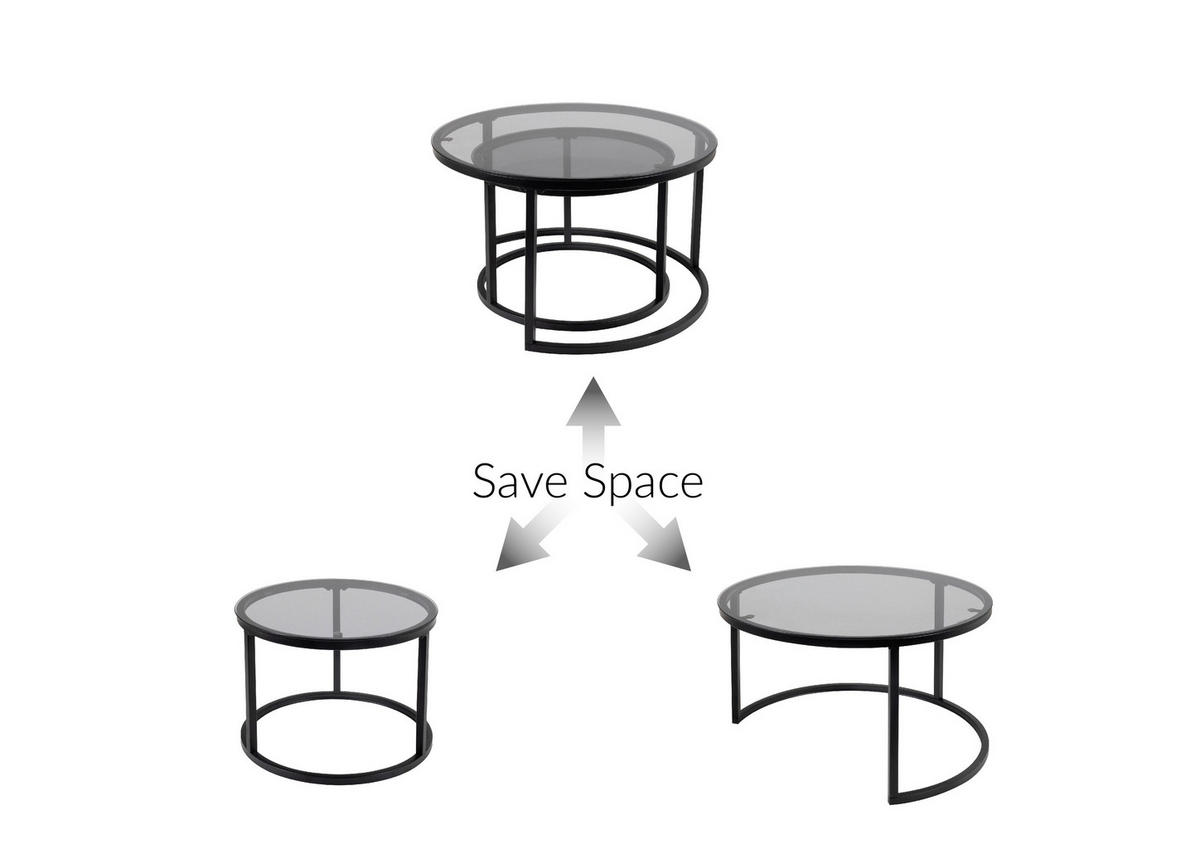 COUCHTISCHSET rund Multicolor, Schwarz, Transparent  - Transparent/Multicolor, Design, Glas/Metall (50-70/50-70/38-42cm) - MID.YOU