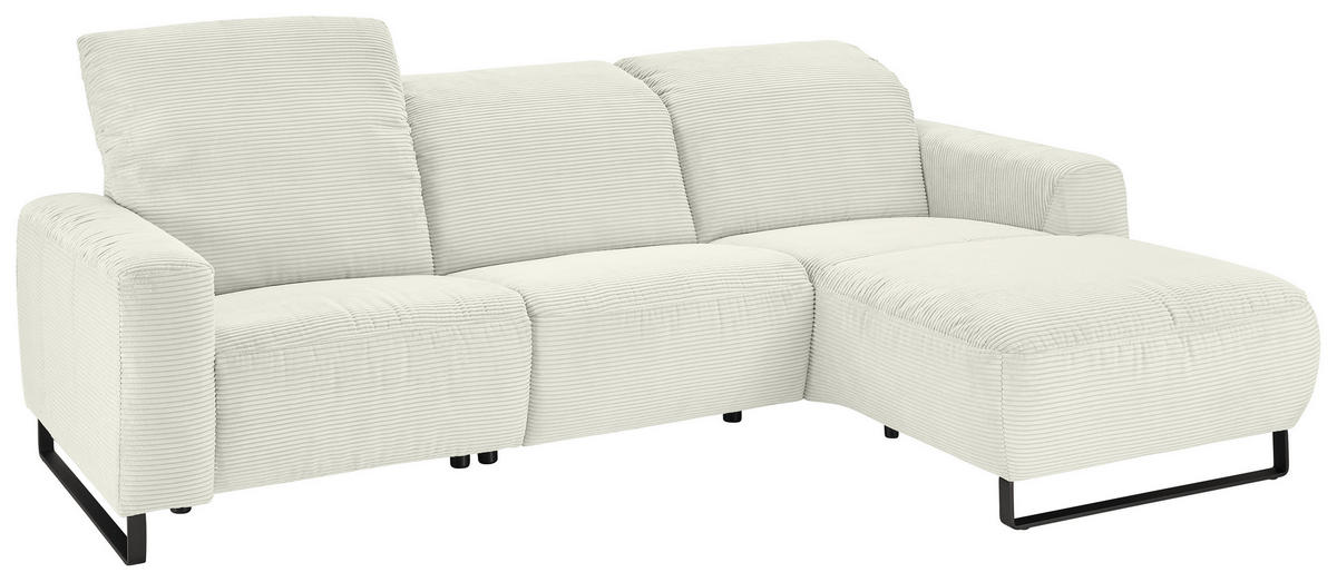 ECKSOFA in Cord Weiß  266/180 cm  - Schwarz/Weiß, KONVENTIONELL, Textil/Metall (266/180cm) - Hom`in