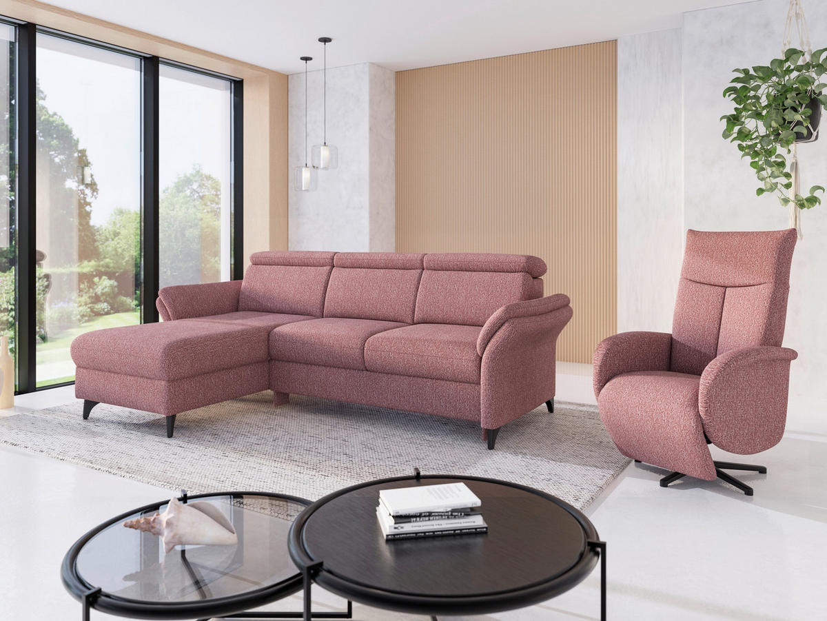 ECKSOFA GLENDALE E in Chenille Aubergine  166/253 cm  - Aubergine/Schwarz, KONVENTIONELL, Textil/Metall (166/253cm) - Sit & More