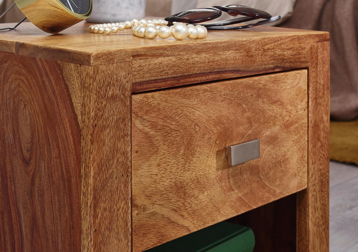 NACHTSCHRANK 40/40/30 cm Sheesham massiv  - Chromfarben/Sheeshamfarben, KONVENTIONELL, Holz/Metall (40/40/30cm) - MID.YOU
