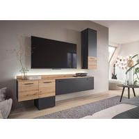 WOHNWAND 2-teilig  in Eichefarben, Grau  195/196/37 cm  - Eichefarben/Schwarz, Design, Holzwerkstoff/Kunststoff (195/196/37cm) - Livetastic