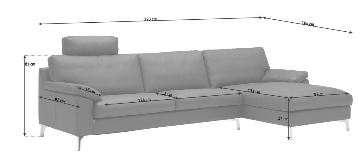 ECKSOFA Echtleder Anthrazit  - Chromfarben/Anthrazit, Modern, Leder/Metall (293/165cm) - Erpo