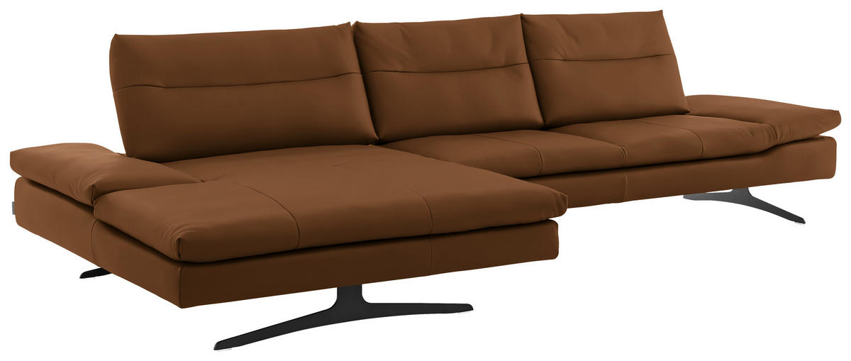 ECKSOFA in Echtleder Cognac  158/342 cm  - Cognac/Schwarz, MODERN, Leder/Metall (158/342cm) - Chilliano