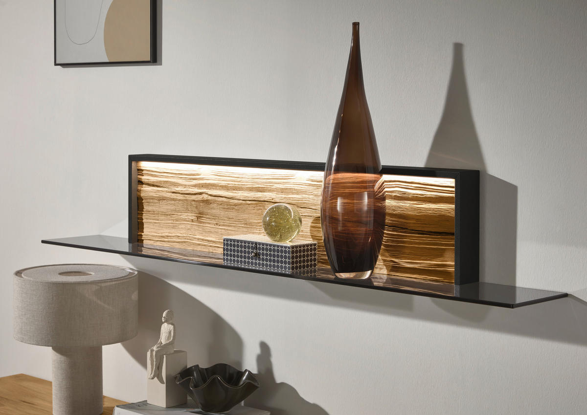 WANDBOARD  139/22,3/18 cm  - Eichefarben/Graphitfarben, Natur, Glas/Holz (139/22,3/18cm) - Valdera