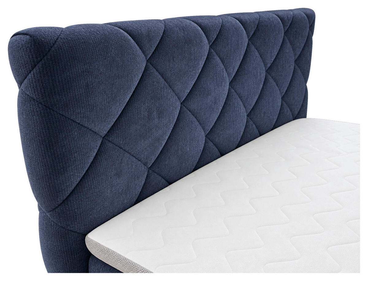 BOXBETT 180/200 cm,  in Dunkelblau, gepolstertes Kopfteil, Bettkasten, Topper, Matratzen, H3 + H3 = fest  - Schwarz/Dunkelblau, Design, Kunststoff/Textil (180/200cm) - Chameo