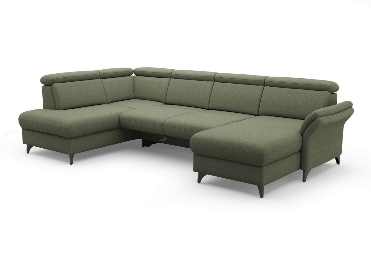 WOHNLANDSCHAFT GLENDALE E in Flachgewebe Olivgrün  - Schwarz/Olivgrün, KONVENTIONELL, Textil/Metall (193/321/166cm) - Sit & More