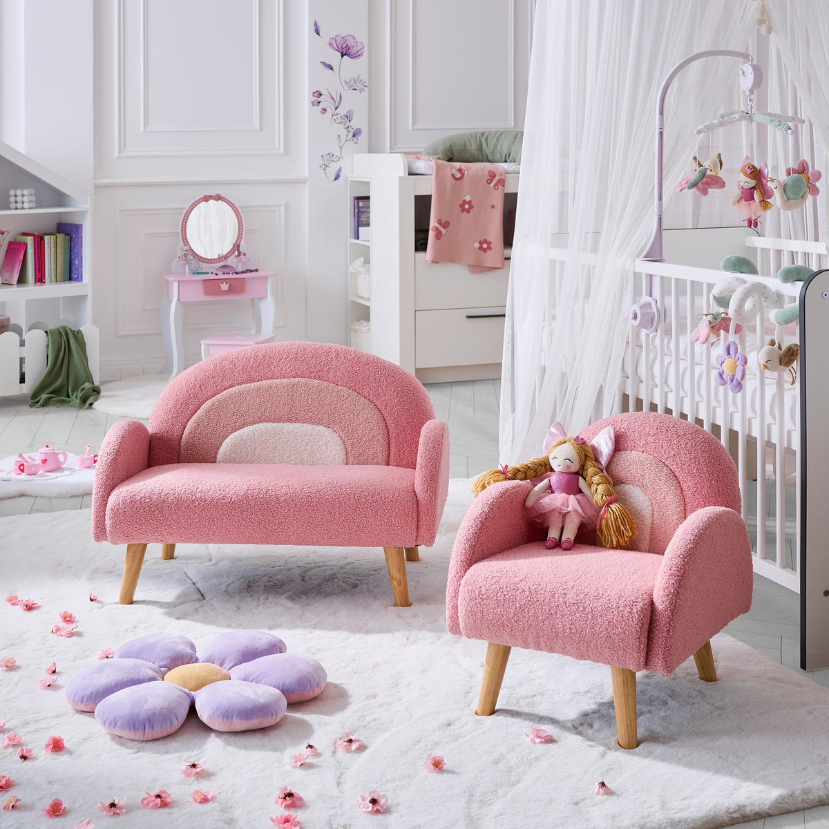 DJEČJA FOTELJA  Samy  - pink/bijela, Trend, tekstil (45/52/47cm) - Jimmylee